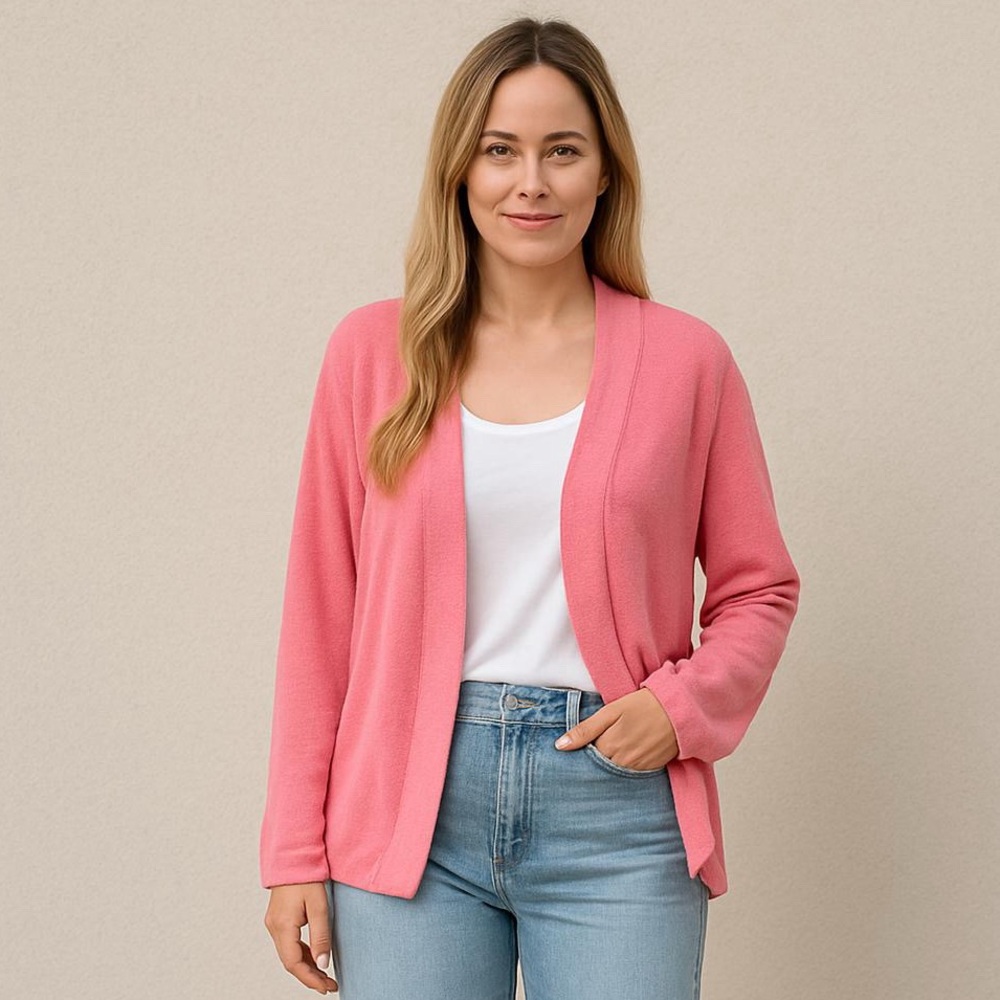 NEW! 100% Cashmere Claudia Nichole Bright Pink Cardigan Sweater Size Large NWT